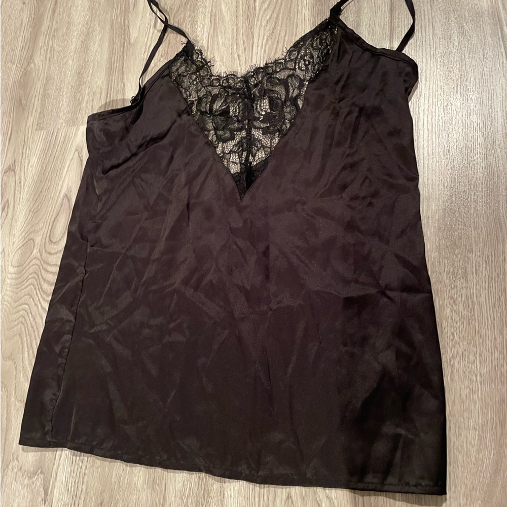 Black camisole with lace v-neck front